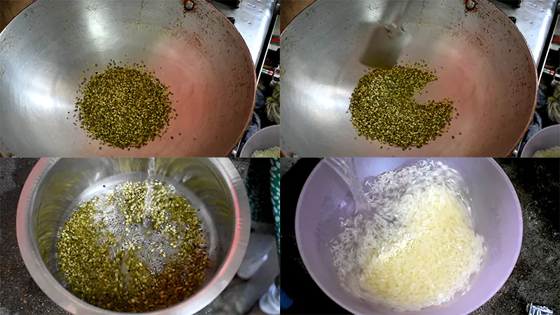 Traditional Sweet Pongal Recipe (Sakkarai Pongal) Roast and Soak the Dal & Rice