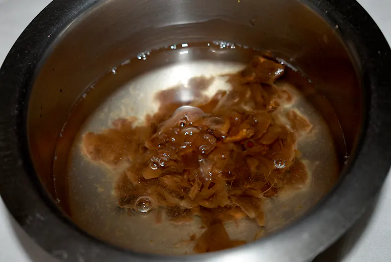 Authentic Andhra Tamarind Pulihora Recipe (Temple-Style Chintapandu Pulihora) Soak and Extract the Tamarind Pulp