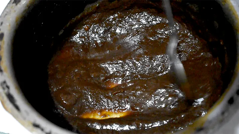 Authentic Andhra Tamarind Pulihora Recipe (Temple-Style Chintapandu Pulihora) Boil the Tamarind Pulp into a Thick Concentrate
