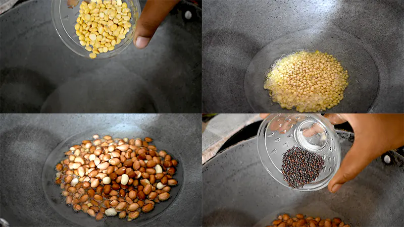 Authentic Andhra Tamarind Pulihora Recipe (Temple-Style Chintapandu Pulihora) Fry the Dals, Peanuts, and Mustard Seeds