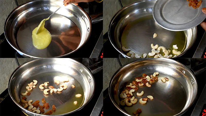 Traditional Sweet Pongal Recipe (Sakkarai Pongal) Fry the Dry Fruits & Coconut