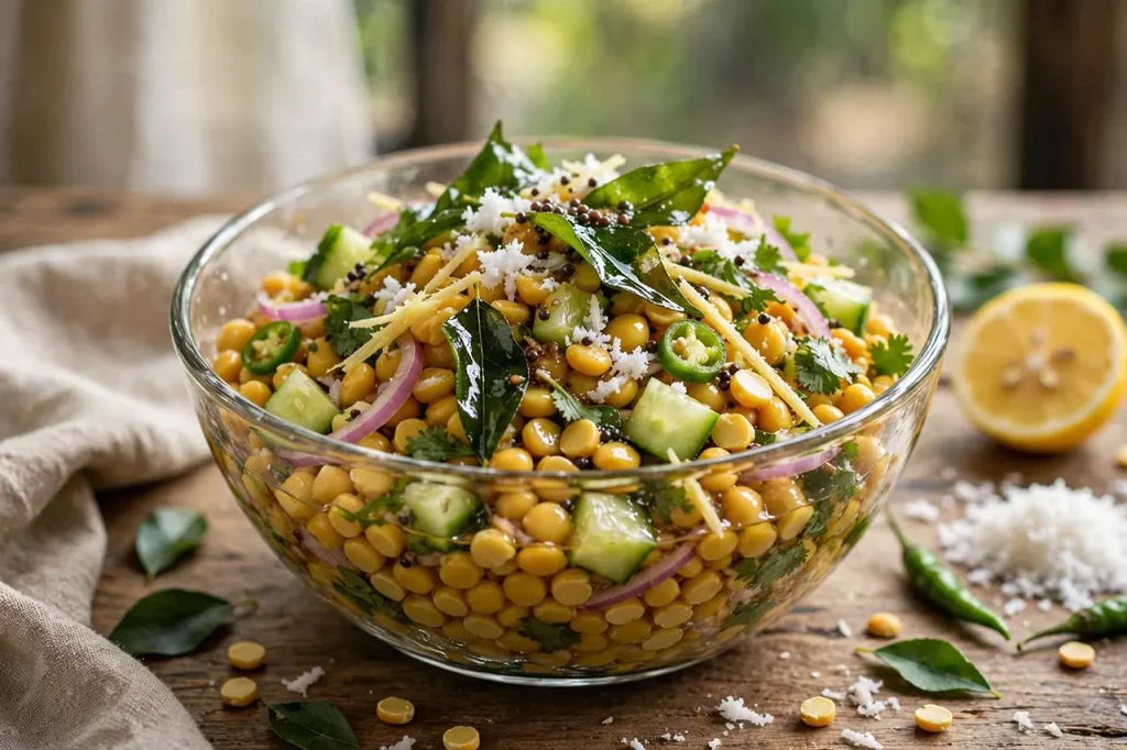 high protein Bengal gram dal salad crisp chana dal kosambari 
