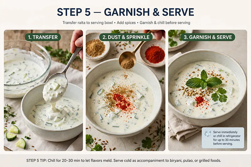 Refreshing Cucumber Tomato Raita (Kheera Tamatar Raita) Sprinkle with roasted cumin powder and chill to serve.