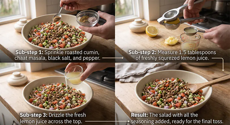 Fresh Indian Black-Eyed Pea Salad (Lobia Salad) Seasoning: Sprinkling spice powder, lemon juice