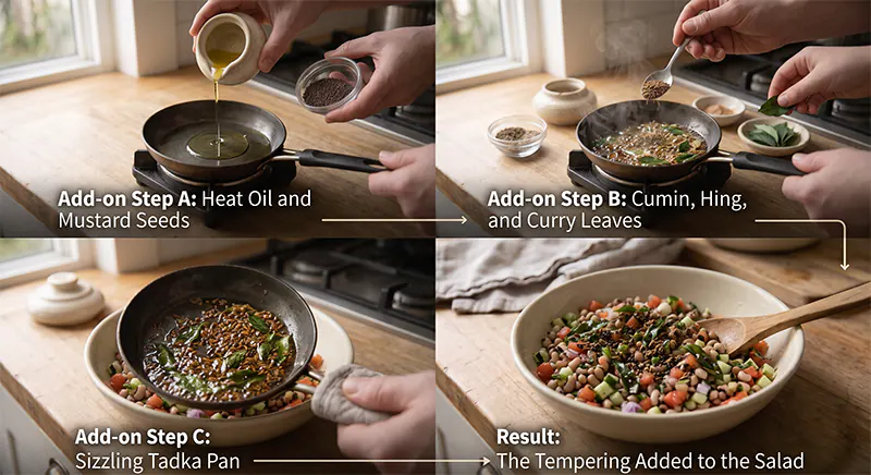 Fresh Indian Black-Eyed Pea Salad (Lobia Salad) Tempering Tadka Step