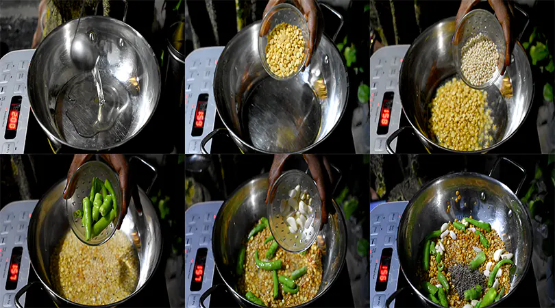 How to Make Coriander Chutney Recipe (Cooked Andhra Kothimeera Pachadi) Roast the aromatics and dals