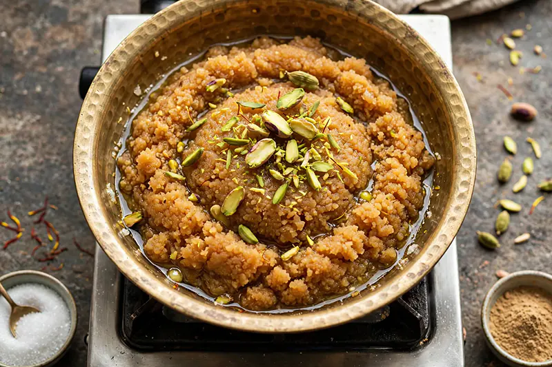 Dal Ka Seera (Traditional Moong Dal Halwa Recipe) Adding Sugar and Final Dum Cooking