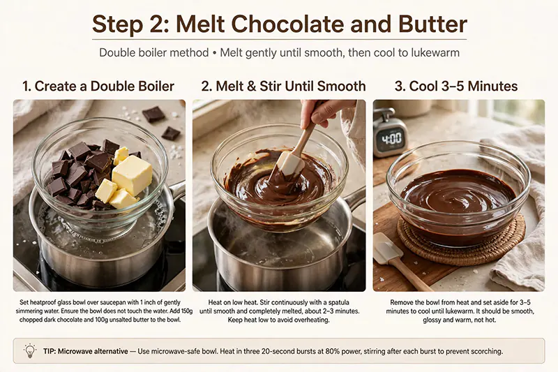 Classic Fudgy Chocolate Brownies Recipe Melt chocolate and butter