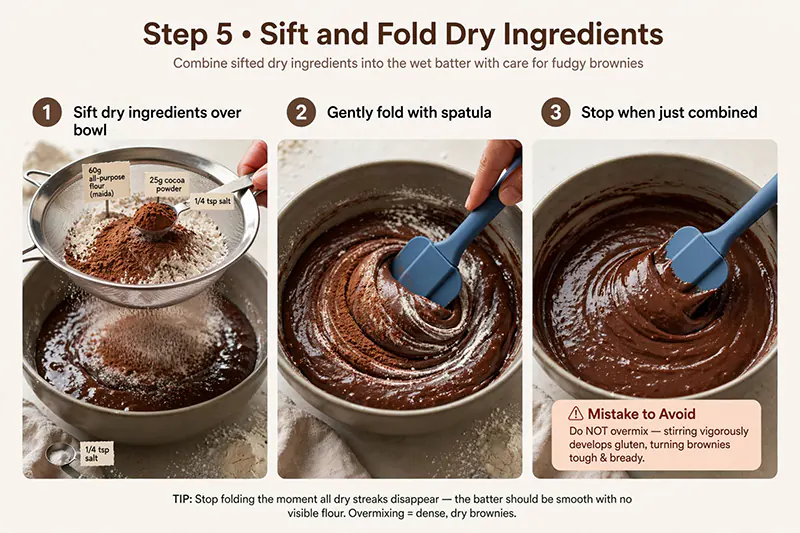 Classic Fudgy Chocolate Brownies Recipe Sift and Fold the Dry Ingredients