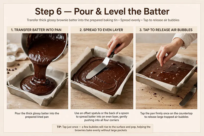 Classic Fudgy Chocolate Brownies Recipe Pour and level the batter