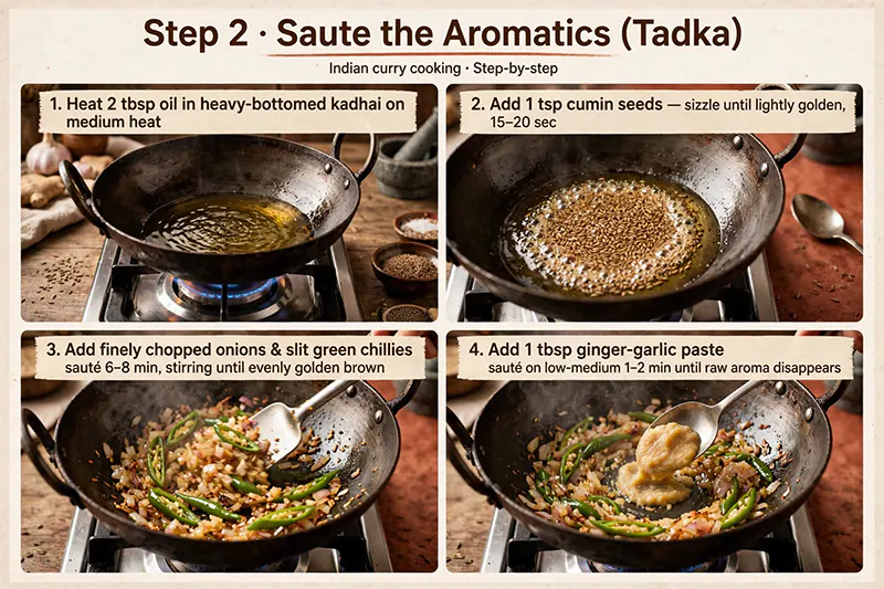 Easy Indian Chickpea Curry (Home-Style Chana Masala) Sauté the Aromatics (Tadka)