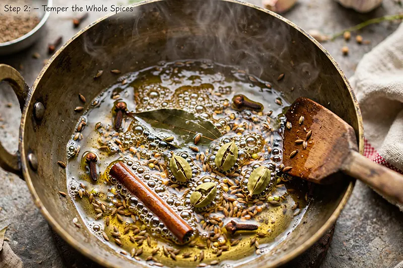 Dhania Kheema Recipe (Mutton Keema with Fresh Coriander) Temper the Whole Spices
