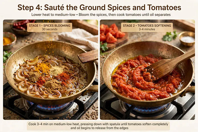 Dhania Kheema Recipe (Mutton Keema with Fresh Coriander) Saute the ground spices and tomatoes