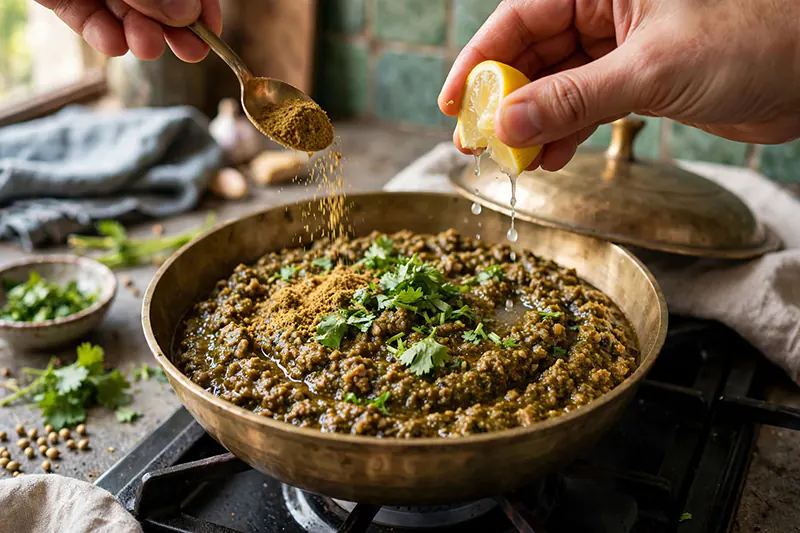 Dhania Kheema Recipe (Mutton Keema with Fresh Coriander) sprinkle garam masala powder, lemon juice and finish.
