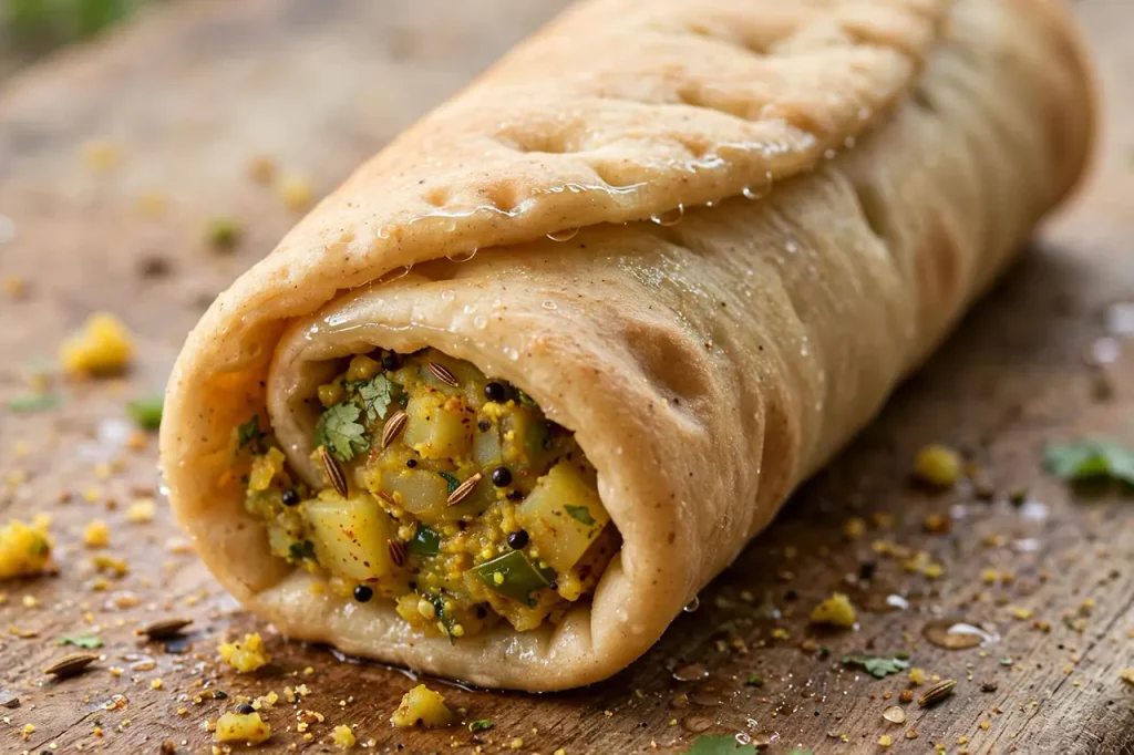 Crispy Baked Bread Rolls (Golden Oven & Air Fryer Method) potato filling cylinder placed on flattened bread rolled and sealed compact taut