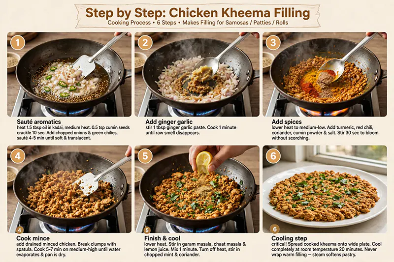 Crispy Chicken Kheema Samosa Recipe (With Folding & Frying Tips) 1 Cook the Chicken Kheema Filling