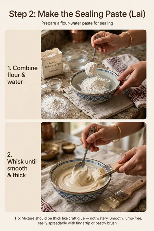 Crispy Chicken Kheema Samosa Recipe (With Folding & Frying Tips) Make the Sealing Paste (Lai)