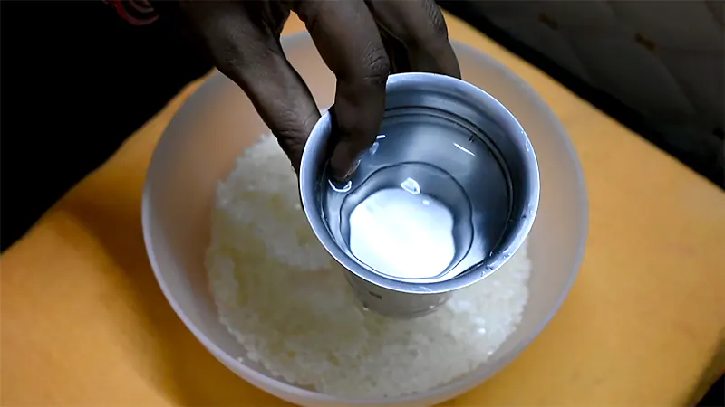 Authentic Khara Pongal Recipe (Hotel-Style Ven Pongal in Pressure Cooker) Soak rice for 5-10 minutes.