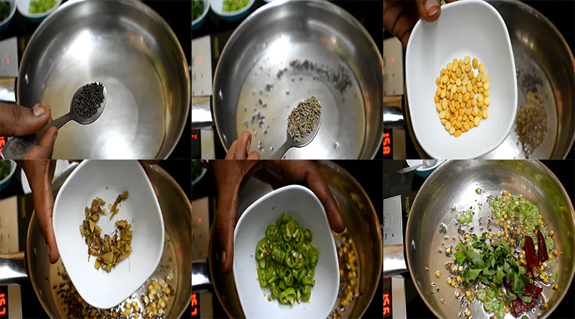 Authentic South Indian Curd Rice Recipe (Temple-Style Daddojanam) In oil, add mustard, jeera, chana dal, grated ginger, green & red chillies and curry leaves