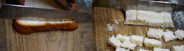 Preparing bread powder to make Aloo Cutlet 