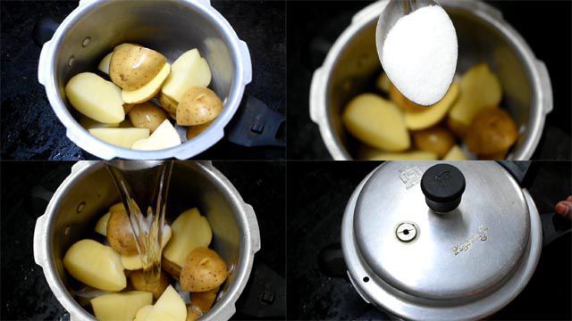 Pressure cook potatoes to make aloo tikki