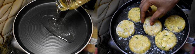 Shallow fry potato cutlet in oil.
