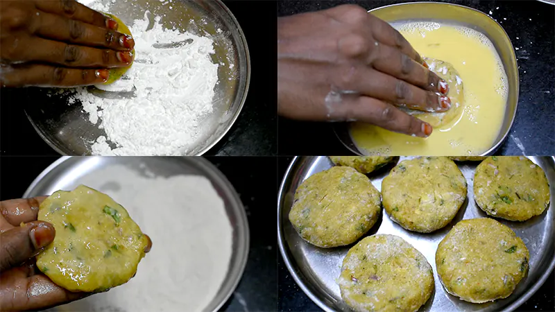 Crispy Aloo Cutlet Recipe (Golden Indian Potato Patties) Coat patty with egg mix and corn flour or bread crumb powder