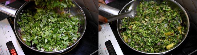 Add finely sliced thotakura to make Amaranth Leaf Curry.