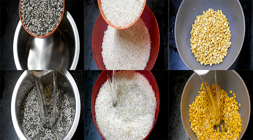 Authentic Poornam Boorelu Recipe (Andhra Poornalu) Soak urad dal and raw rice for 8 hours seperately and chana dal for an hour.