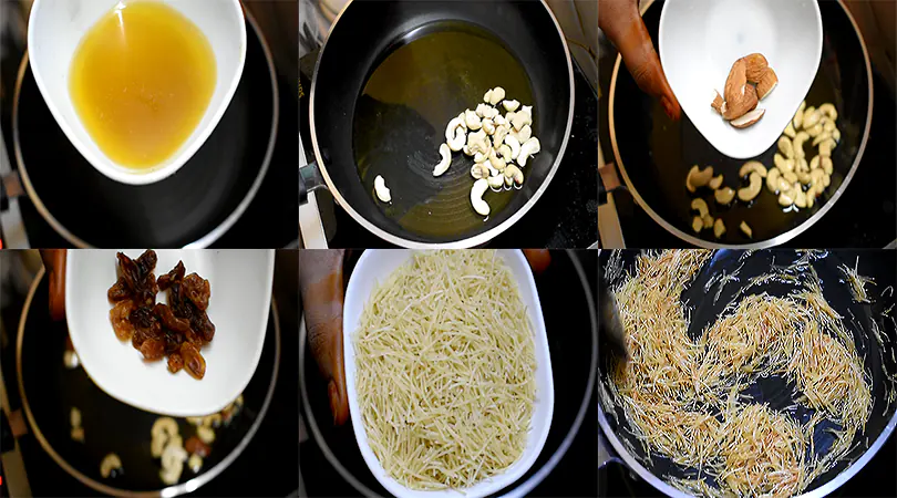 Semiya Saggubiyyam Payasam (Creamy Vermicelli & Sago Kheer) Roast the Dry Fruits and Vermicelli in Ghee