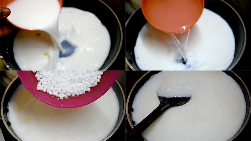 Semiya Saggubiyyam Payasam (Creamy Vermicelli & Sago Kheer) Boil the Milk and Cook the Soaked Sago