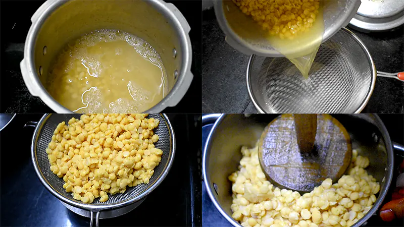 Authentic Poornam Boorelu Recipe (Andhra Poornalu) Pressure cook chana dal, drain and mash to smooth paste