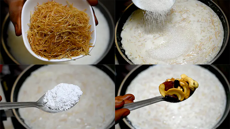 Semiya Saggubiyyam Payasam (Creamy Vermicelli & Sago Kheer) Add roasted vermicelli, sugar, cardamom powder and garnish with dry fruits
