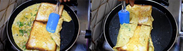 cook bread omelette on low flame.
