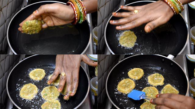 gently put fish egg cutlets in oil.