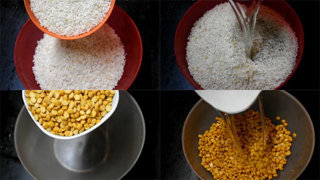 soak rice and chana dala to make Poornam Boorelu Recipe