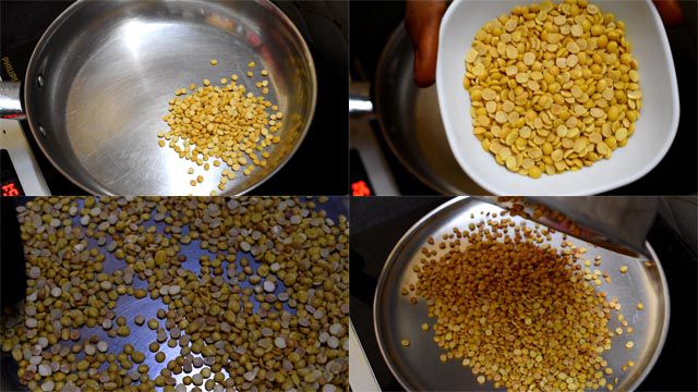 Roast chana dal and toor dal to make Rasam Masala Powder