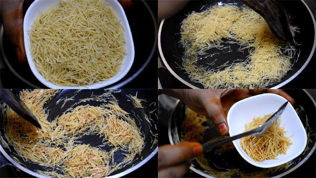 Roast vermicelli to make Semiya Saggubiyyam Payasam 