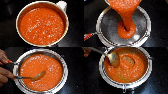 Filter tomato paste to make Tomato Ketchup Recipe 