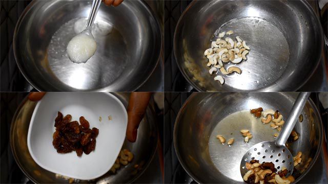 Roast dry fruits in ghee to make aval payasam.