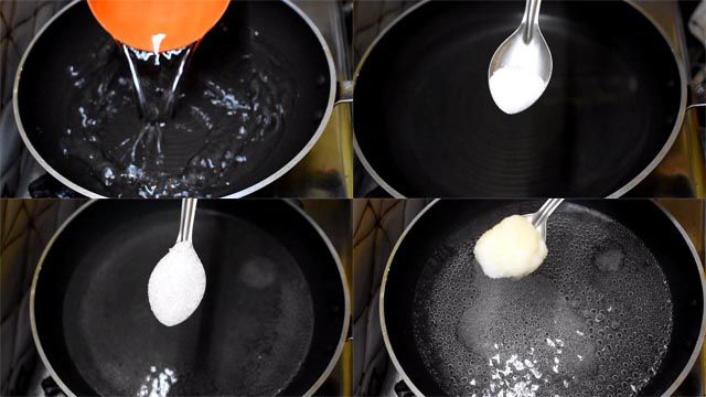 Boil water, add salt, sugar and ghee to make modak recipe