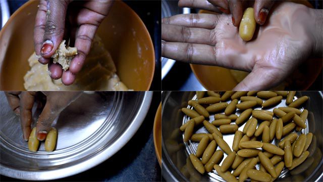 Press to make crispy rice flour snack.