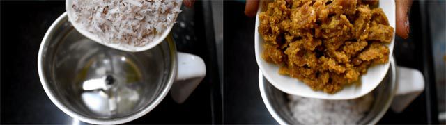 Mix coconut grate and jaggery to make Atukula Laddu Recipe.