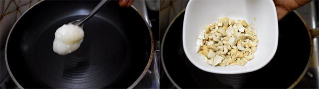 Roast cashew in ghee to make Poha Ladoo.