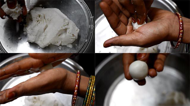 Press dough to make sweet butter balls