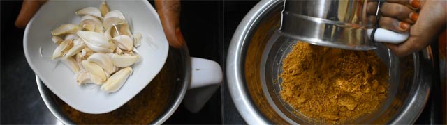 Add garlic cloves and grind to make Karivepaku podi 
