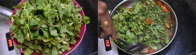 Add mint leaves to make pudina chutney