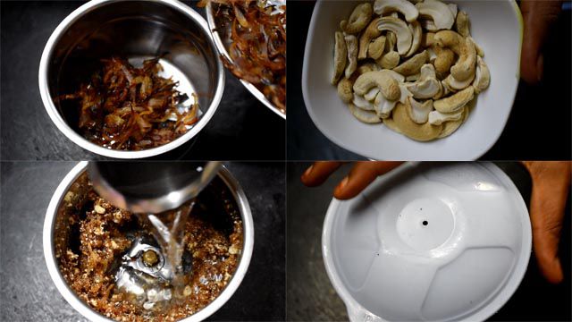 Blend cashew and onions to make paste.