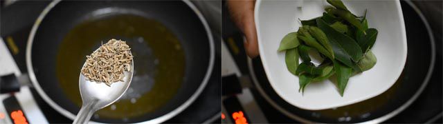 add jeera and curry leaves to make egg korma recipe.