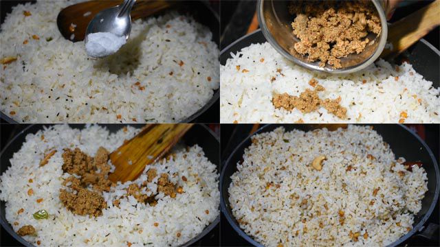 add salt and spice powder to make Nuvvula Annam